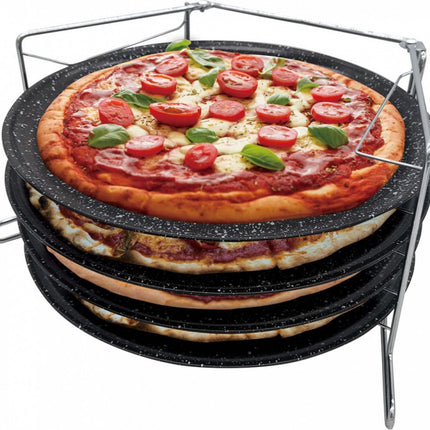 Pizza rek voor in de oven - Voor 4 pizza's tegelijk - rvs - 32 cm