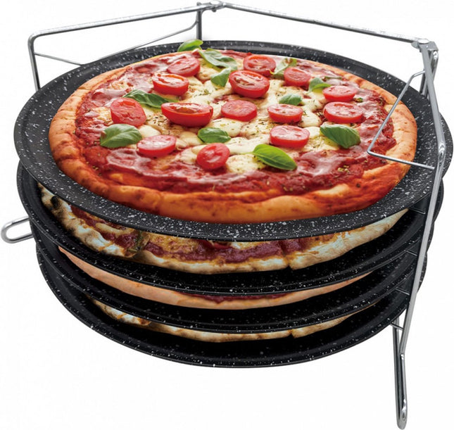 Pizza rek voor in de oven - Voor 4 pizza's tegelijk - rvs - 32 cm
