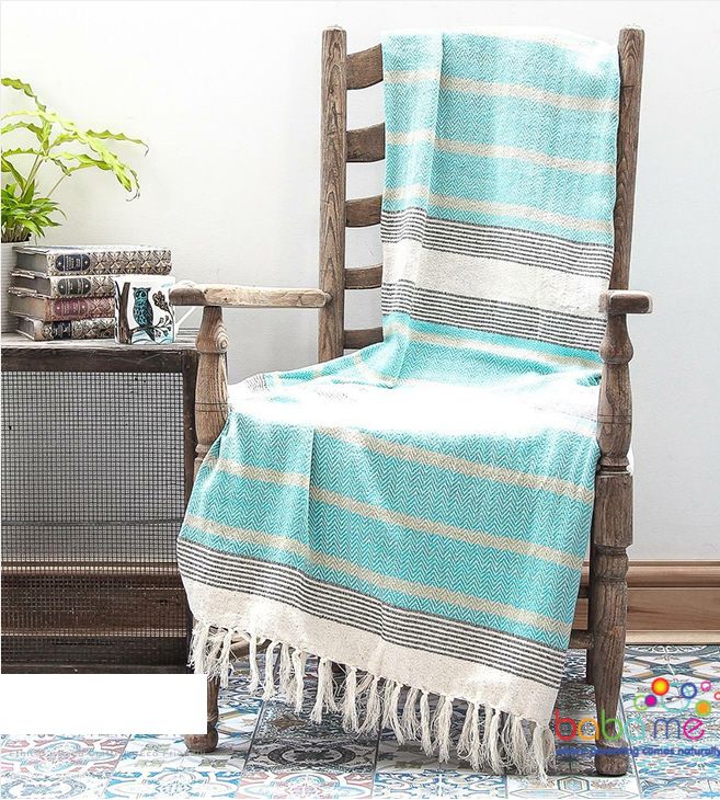 Oosterse katoenen plaid met kwastjes – handgemaakt, 125 x 180 cm – foto 3