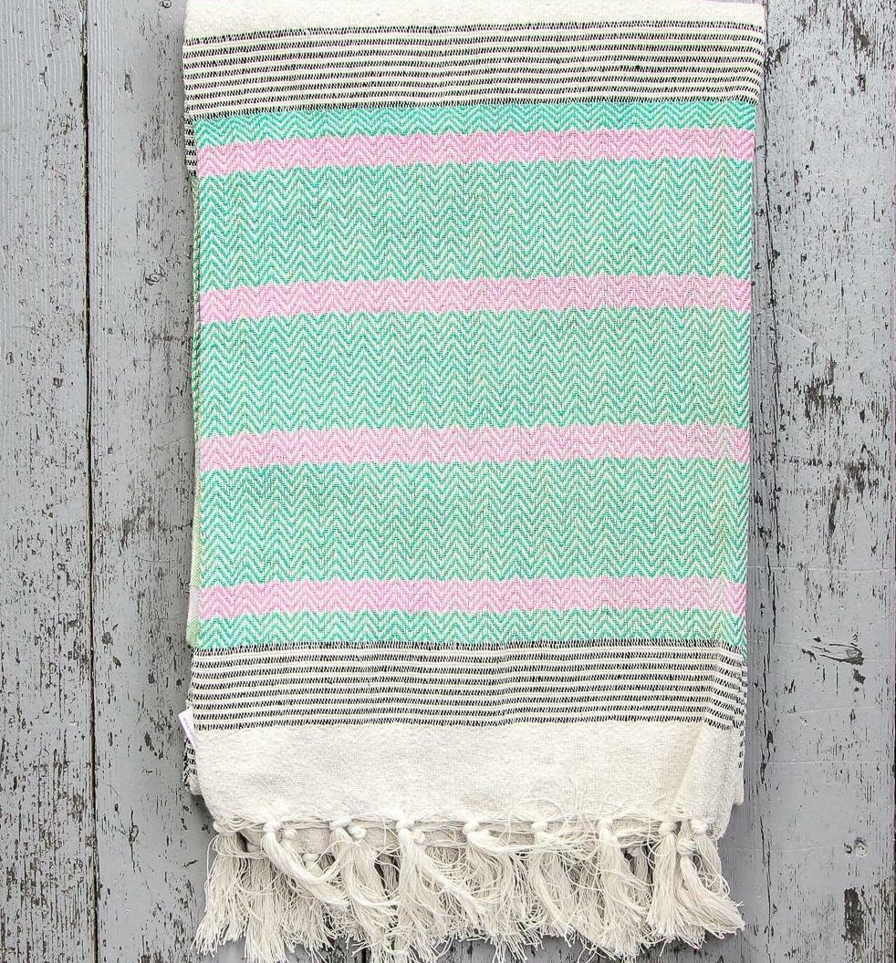 Oosterse katoenen plaid met kwastjes – handgemaakt, 125 x 180 cm – foto 2