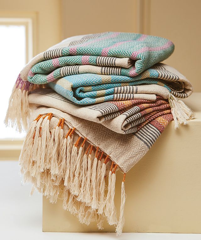Oosterse katoenen plaid met kwastjes – handgemaakt, 125 x 180 cm – foto 5