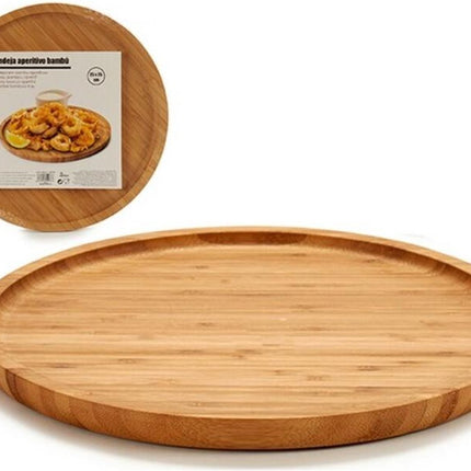 Platte serveerplank van bamboe rond 25 cm