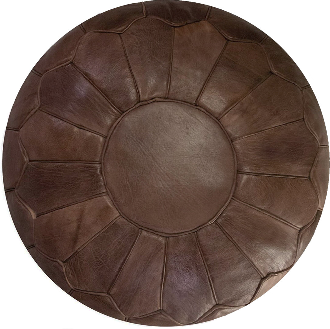 Pouf marocain en cuir naturel - Marron chocolat