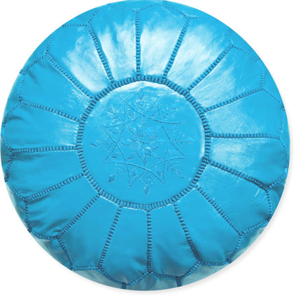 Turquoise blauw Leren Poef- Handgemaakt en uniek