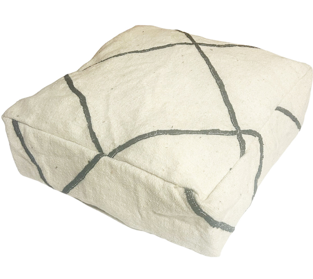 Marokkaanse vloerpoef vierkant – berber kelim poef, gebroken wit, 60 x 60 cm