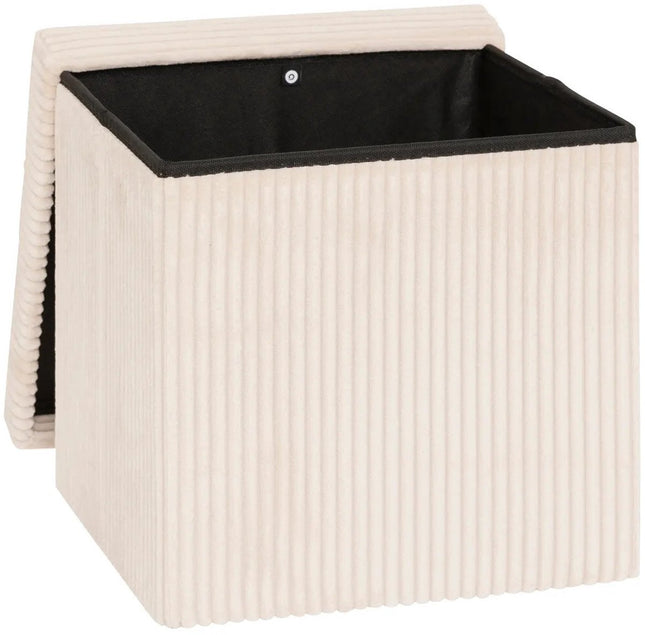 Hocker / Poef Essestial Ribcord - opvouwbaar - wit - MDF/polyester - 38 x 38 cm - met opbergruimte - extra zitplaatsen