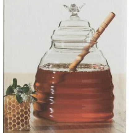 Glazen honing pot met houten lepel