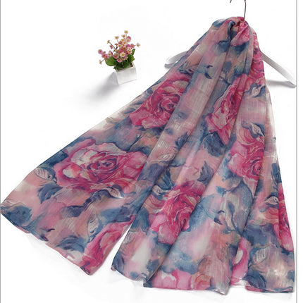 Print sjaal blauw/rosé