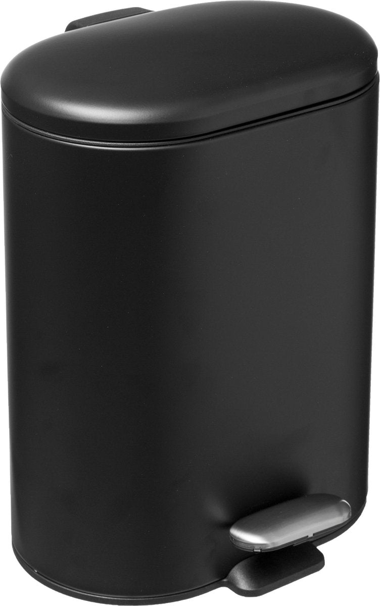 Trash can/pedal bin black stainless steel metal 6 liters - 15x24x30 cm