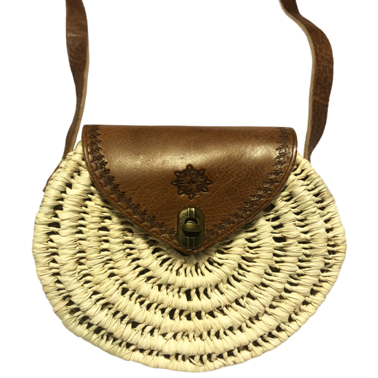 Raffia Cross-Body Bag – handgeweven Marokkaanse tas met leren band