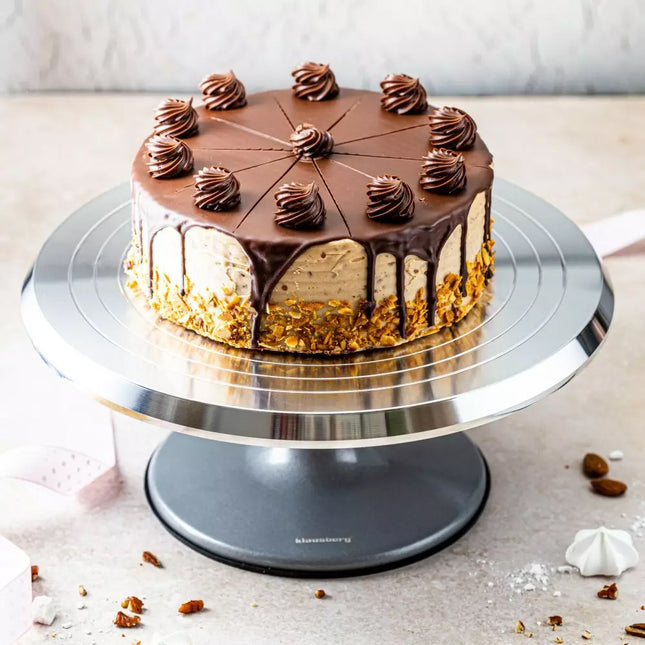 Luxe Taartplateau – Draaibaar Taartplateau - Cake Stand – Ø30 cm – Geborsteld RVS