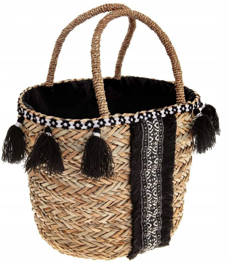 Rieten boodschappenmand met twee handvatten – zeegras, 29 x 19 x 31 cm