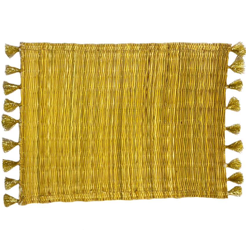 Rieten placemat met pompons – handgemaakt, 40 x 29 cm, zilver of goud – foto 3
