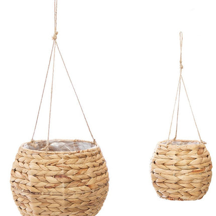 Hangende Rieten Manden waterhyacint Naturel beige Set van 2