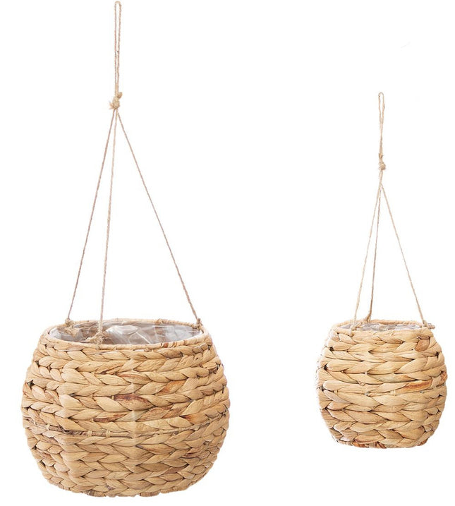 Hangende Rieten Manden waterhyacint Naturel beige Set van 2