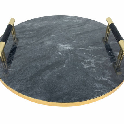Dienblad Plateau marmer rond met handvaten 30 cm
