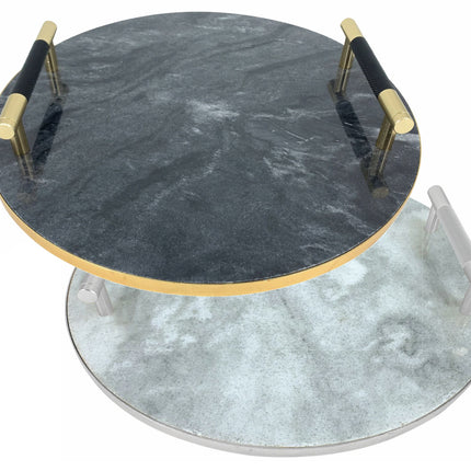 Dienblad Plateau marmer rond met handvaten 30 cm