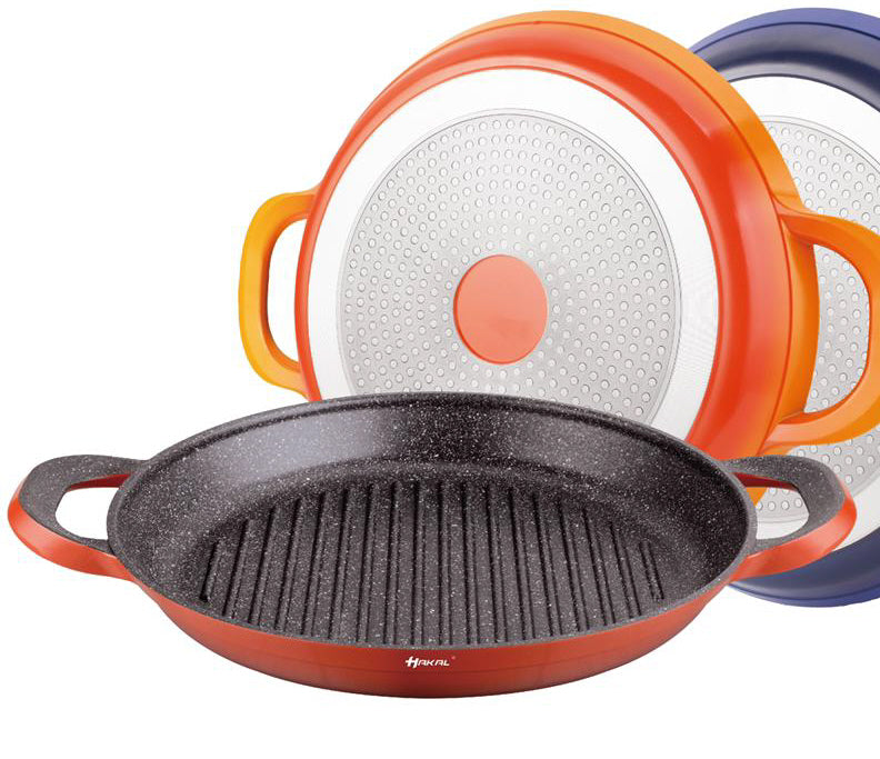 Hakal Poêle grill antiadhésive en fonte d'aluminium 32 cm