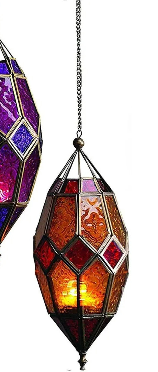 Lanterne marocaine suspendue en verre coloré