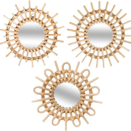 Rotan Set van 3 Spiegels - Ø 28 cm - Naturel