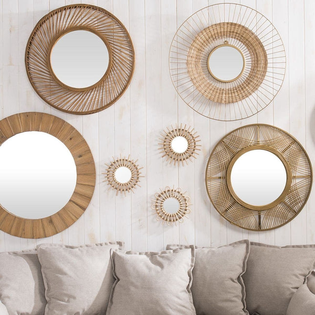 Rotan Set van 3 Spiegels - Ø 28 cm - Naturel