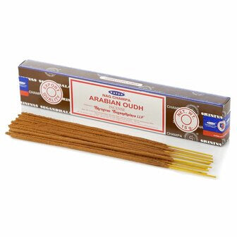 Satya Nag Champa Arabian Oudh wierookstokjes – handgerold, ± 15 stuks
