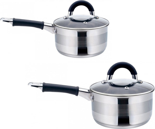 2 x steelpan / sauspan - steelpan met deksel - RVS - 0,5 liter en 1 liter