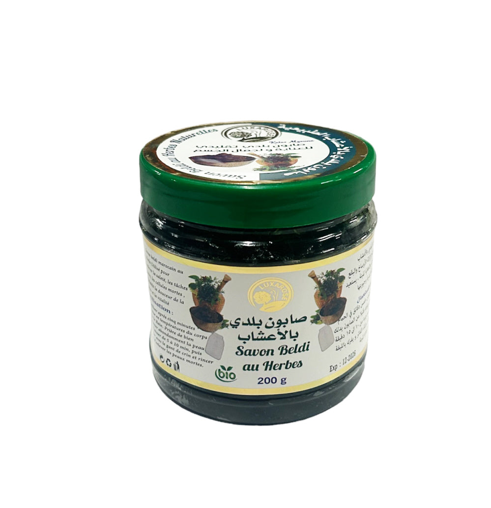 Moroccan Beldi black soap with herbs 200g
