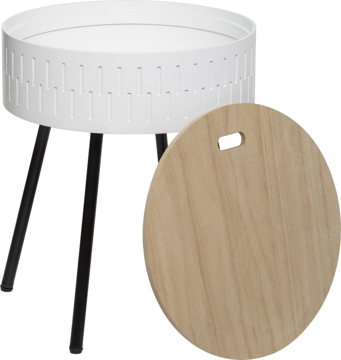 Scandinavian side table white with storage space - Dia 38.5 Height 45.5 - coffee table