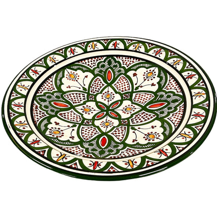 Schaal aardewerk 35 cm groen bordeaux tinten