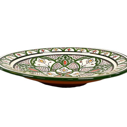 Schaal aardewerk 35 cm groen bordeaux tinten