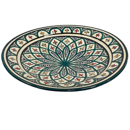 Aardewerk  Schaal 35 cm groen met blauw