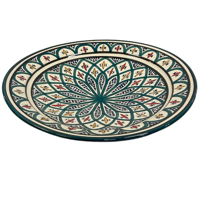 Aardewerk  Schaal 35 cm groen met blauw