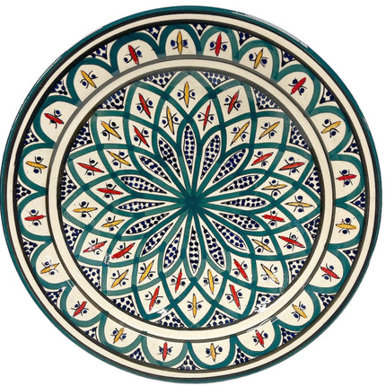 Aardewerk  Schaal 35 cm groen met blauw