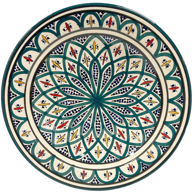Aardewerk  Schaal 35 cm groen met blauw