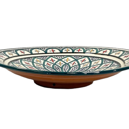 Aardewerk  Schaal 35 cm groen met blauw