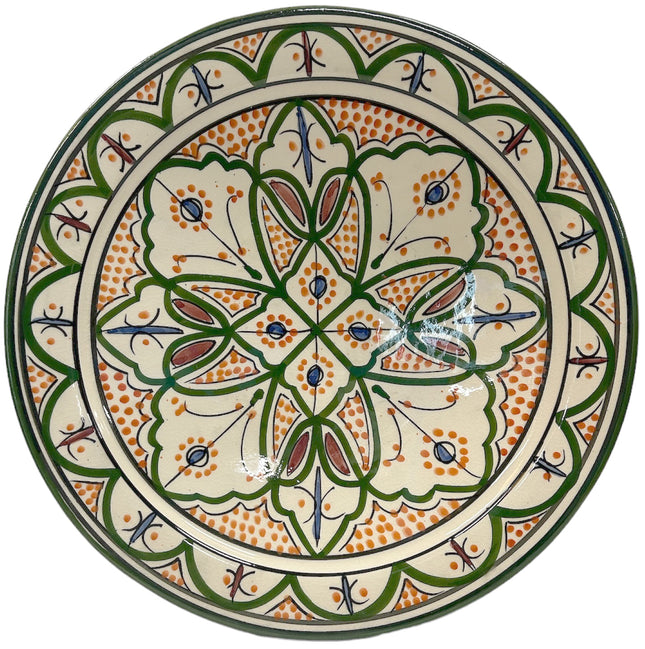 Aardewerk Schaal 35 cm groen oranje tinten