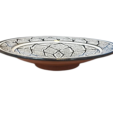 Marokkaanse Schaal Ø35 cm – Handgemaakt Zwart-Wit Keramiek – Geometrisch Motief