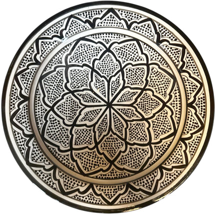 Marokkaanse Schaal Ø35 cm – Handgemaakt Zwart-Wit Keramiek – Geometrisch Motief