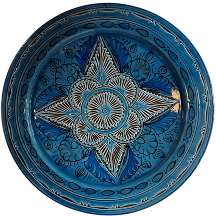 Marokkaanse aardewerk gegraveerd schaal blauw