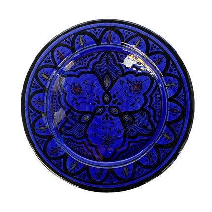 Marokkaanse aardewerk bord donkerblauw Ø 25