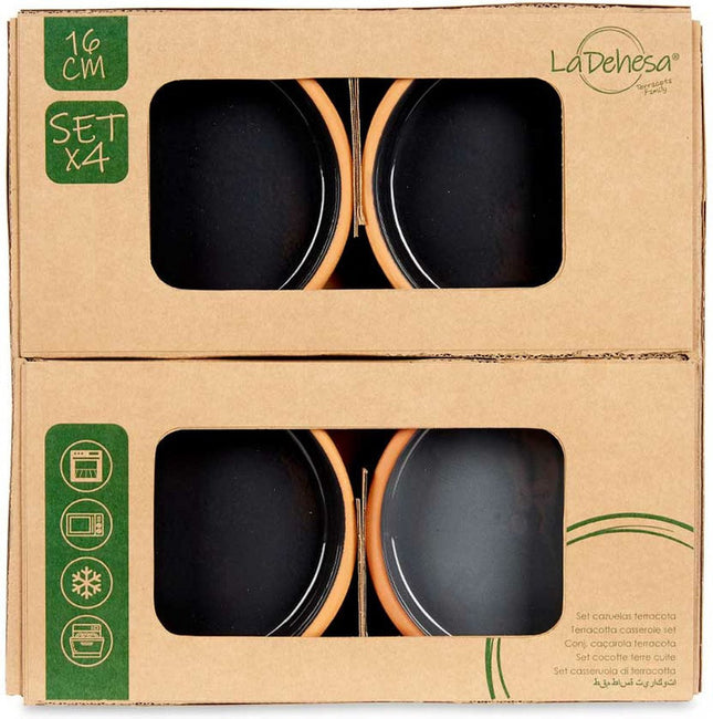Set 4x tapas/creme brulee schaaltjes terracotta/zwart 16cm