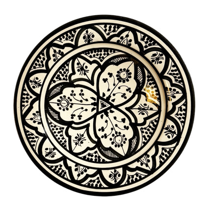 Marokkaans aardewerk bord zwart-wit Ø26