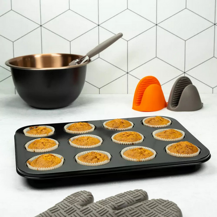 Kinghoff Cupcakevorm - 12 Delige Muffin Bakvorm, 35 x 26 x 3 cm - Ovenbestendig tot 250°C - Geschikt voor Vaatwasser - Taartvorm - Cakevorm