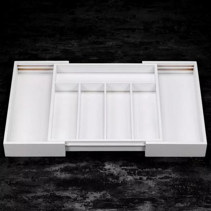 Kinghoff Bamboe Lade-organizer Wit - Uitschuifbaar (31-52 cm) - 7 Opbergvakken - Besteklade Opbergdoos - Natuurlijk Bamboe - Bestekla Organizer