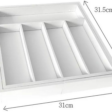 Kinghoff Bamboe Lade-organizer Wit - Uitschuifbaar (31-52 cm) - 7 Opbergvakken - Besteklade Opbergdoos - Natuurlijk Bamboe - Bestekla Organizer