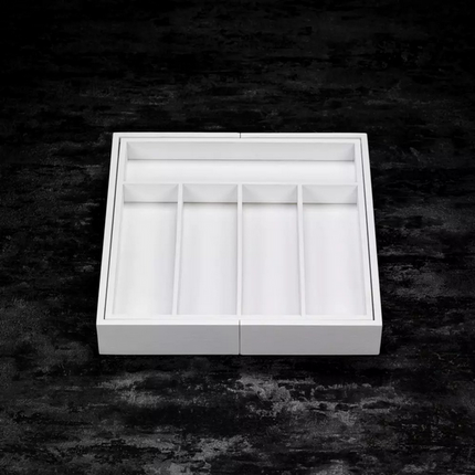 Kinghoff Bamboe Lade-organizer Wit - Uitschuifbaar (31-52 cm) - 7 Opbergvakken - Besteklade Opbergdoos - Natuurlijk Bamboe - Bestekla Organizer