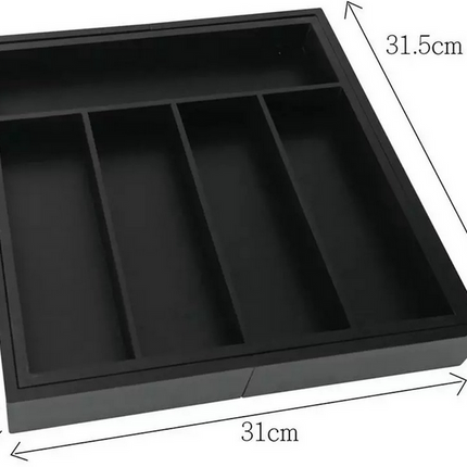 Bamboe Lade-Organizer - Uitschuifbaar Opbergsysteem voor Bestek & Keukengerei - 7 Vakken - Zwart - 31-52 x 31,5 x 5 cm