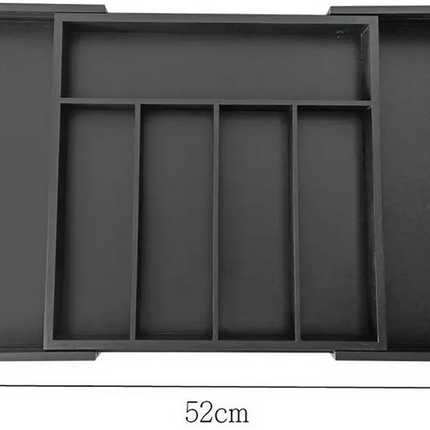 Bamboe Lade-Organizer - Uitschuifbaar Opbergsysteem voor Bestek & Keukengerei - 7 Vakken - Zwart - 31-52 x 31,5 x 5 cm