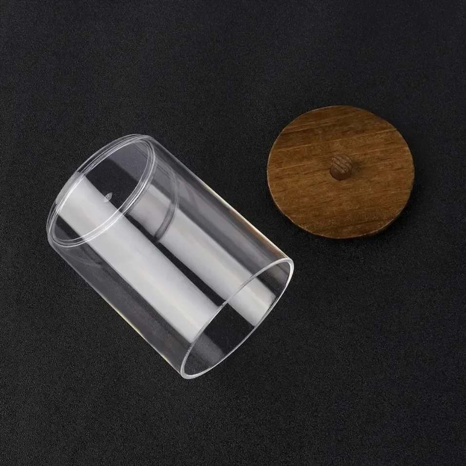 Set van 3 wattenhouders met houten deksel – badkamer organizer, donkerbruin – foto 5